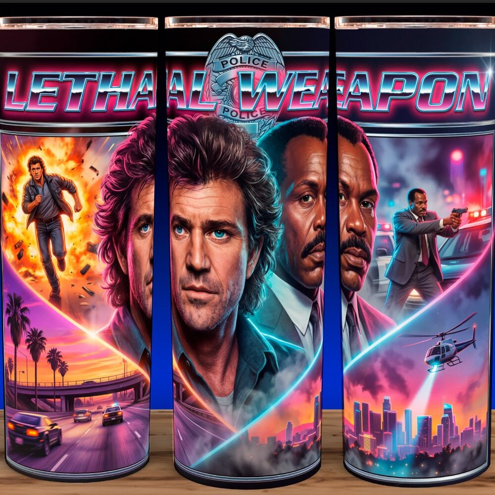 Lethal Weapon 80s Mel Gibson - Danny Glover Action Movie Cup Mug Tumbler 20oz